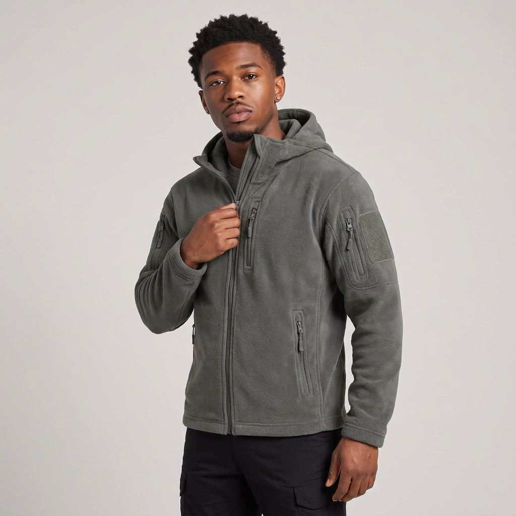 Dama Washington Vance hooded tactical fleece jacket Grey - model front view