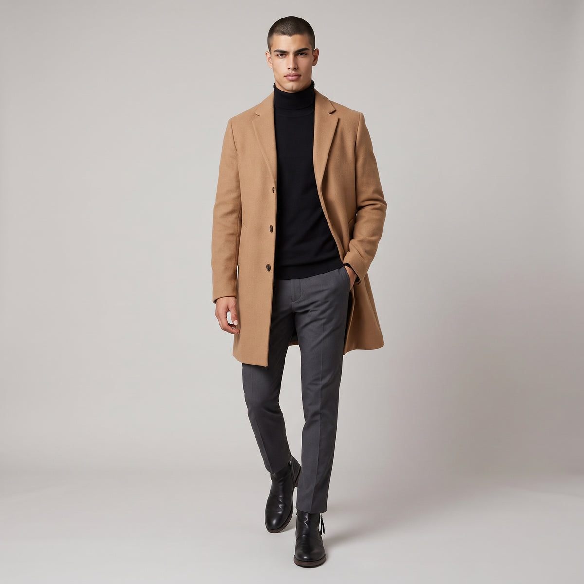 Dama Washington Bram men's leather boot Black side zip - full outfit model view