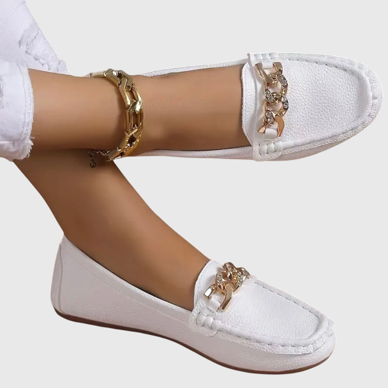 Mia | Women's Chain Link Loafer Cream Gold Accents