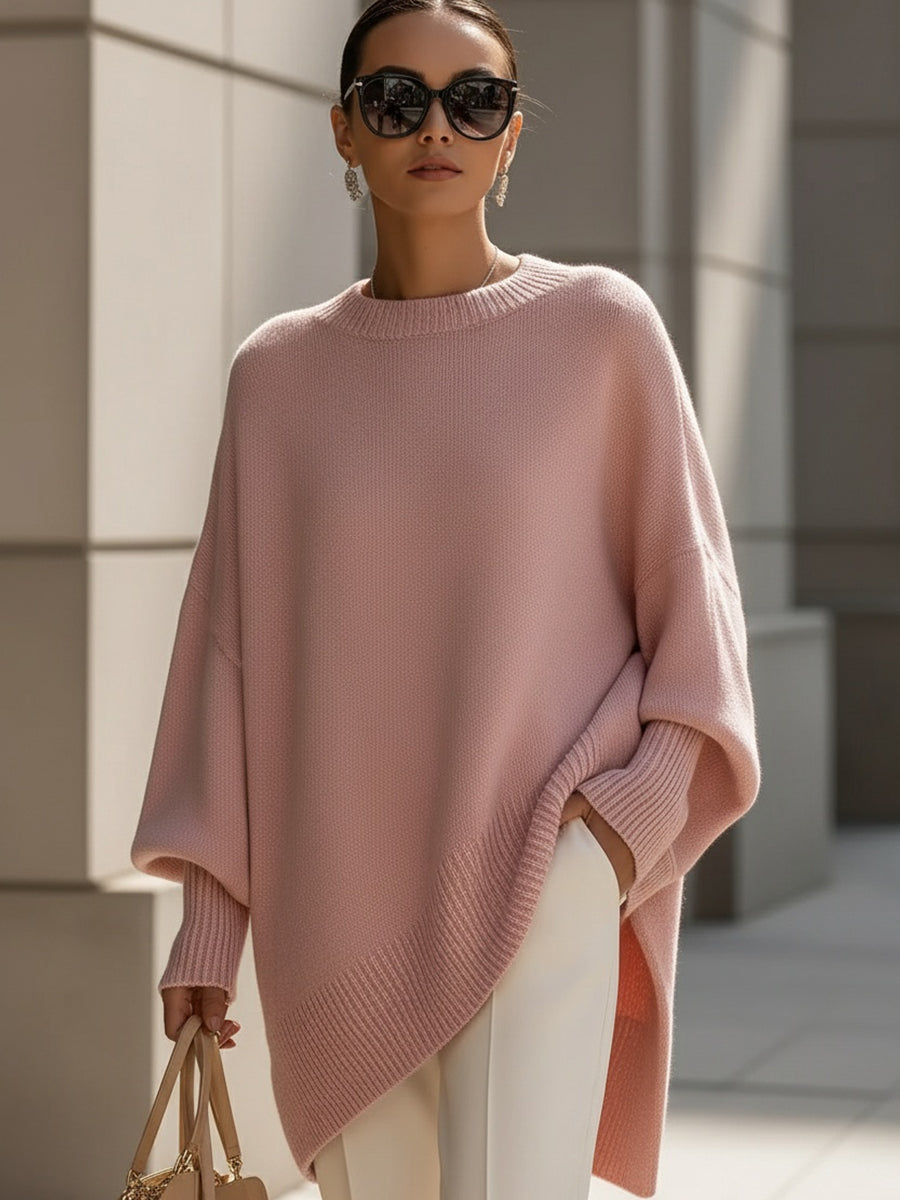 Vera | Women's Oversized Knit Sweater Pink Crew Neck