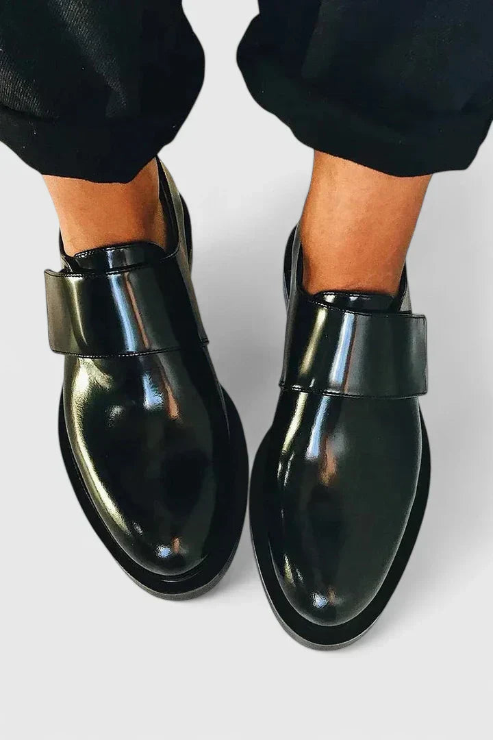 Opal | Women's Black Patent Leather Loafers Velcro Strap