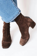 Dama Washington Camille women's suede block heel boots brown - front view