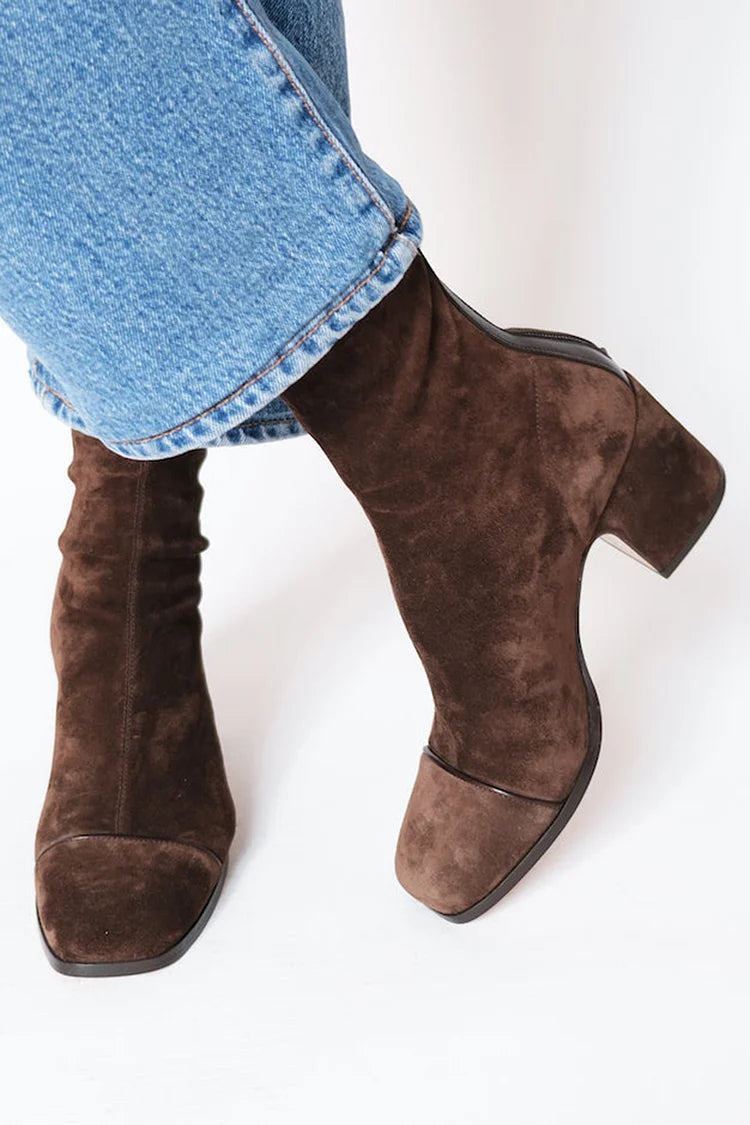 Camille | Women's Suede Block Heel Boots Brown