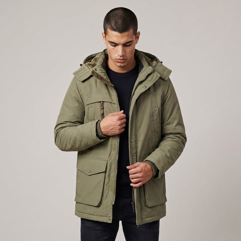 Dama Washington Hugo waterproof hooded winter parka Khaki - model front view