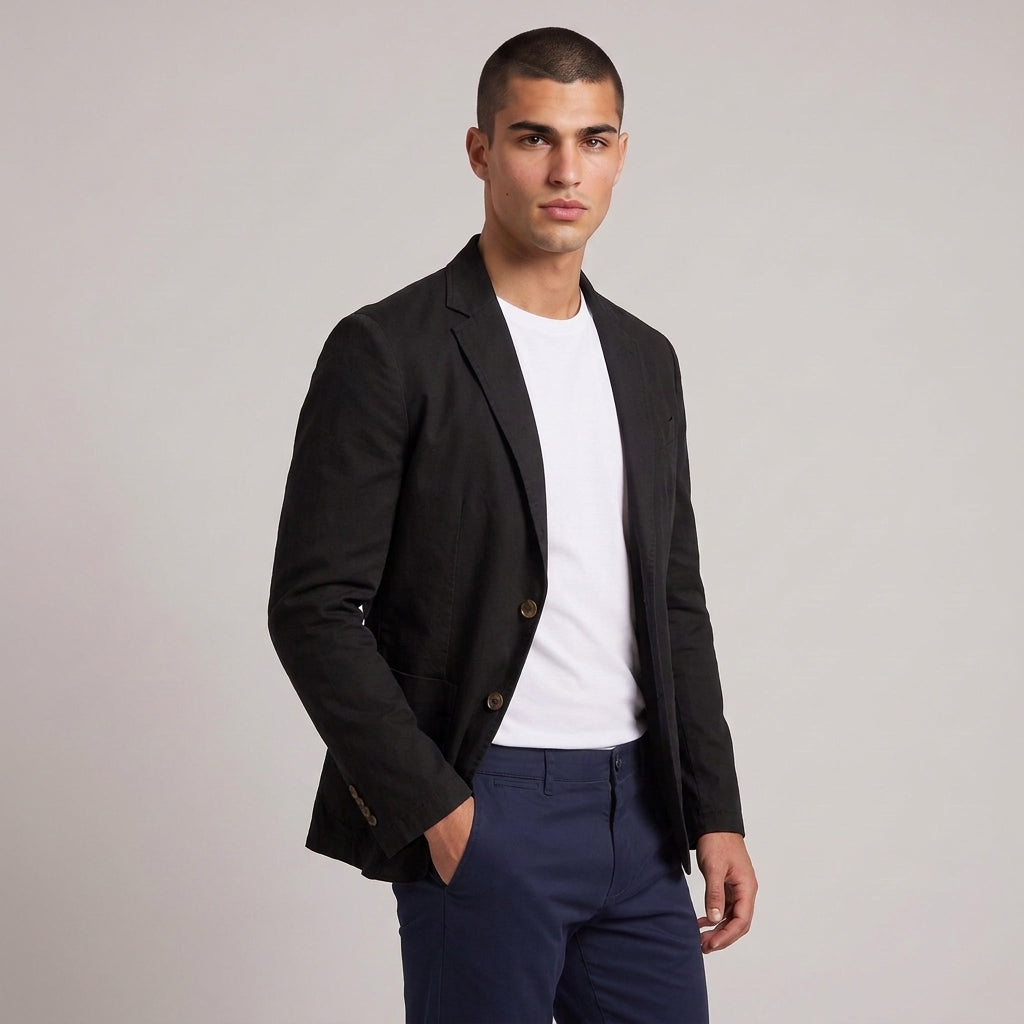Dama Washington Bram lightweight cotton blazer Black - model front view