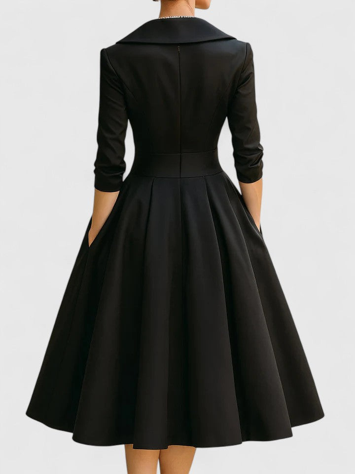 Vera | Women's Wrap Midi Dress Black Three Quarter Sleeve