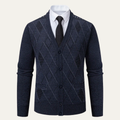 Dama Washington Nash men's argyle cardigan navy button up - front view