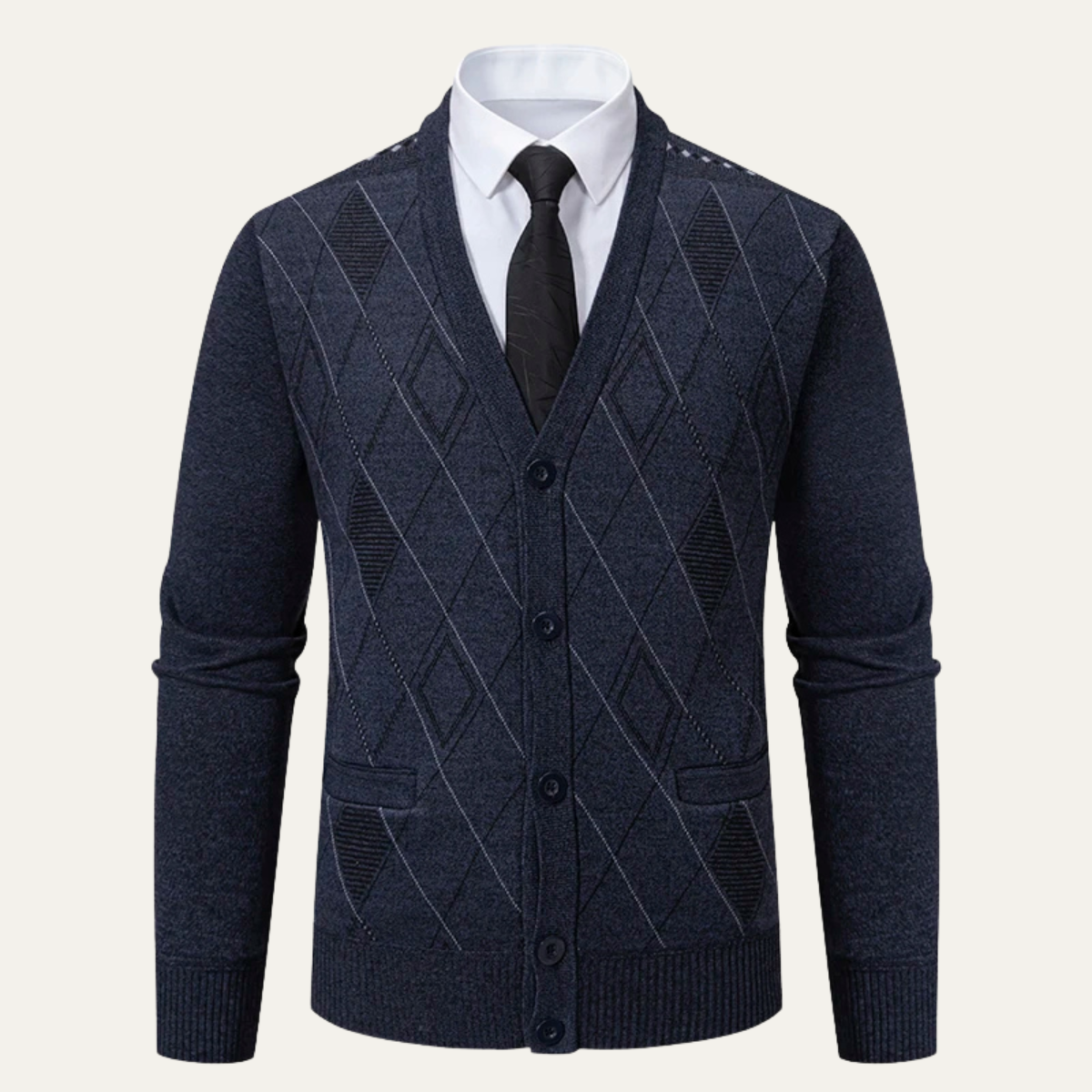 Nash | Men's Argyle Cardigan Navy Button Up
