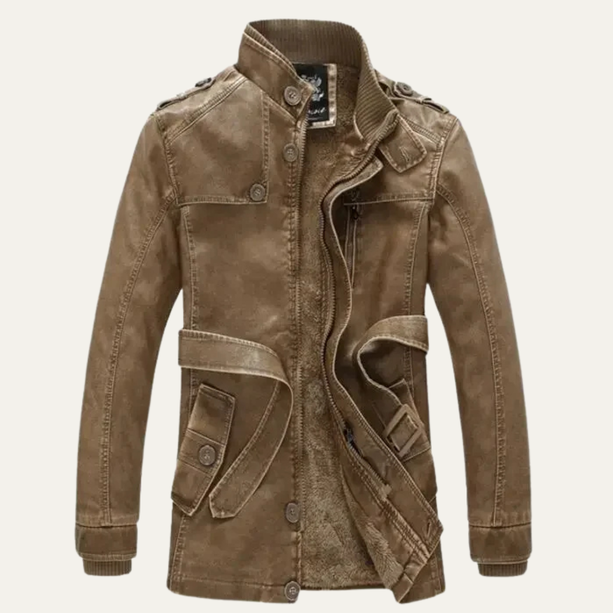 Axel | Men's Leather Jacket Tan Fleece Lined