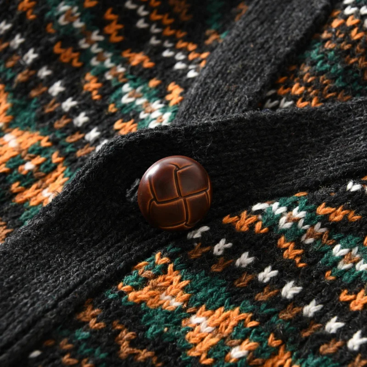 Bram | Men's Vintage Argyle Cardigan Black Multi