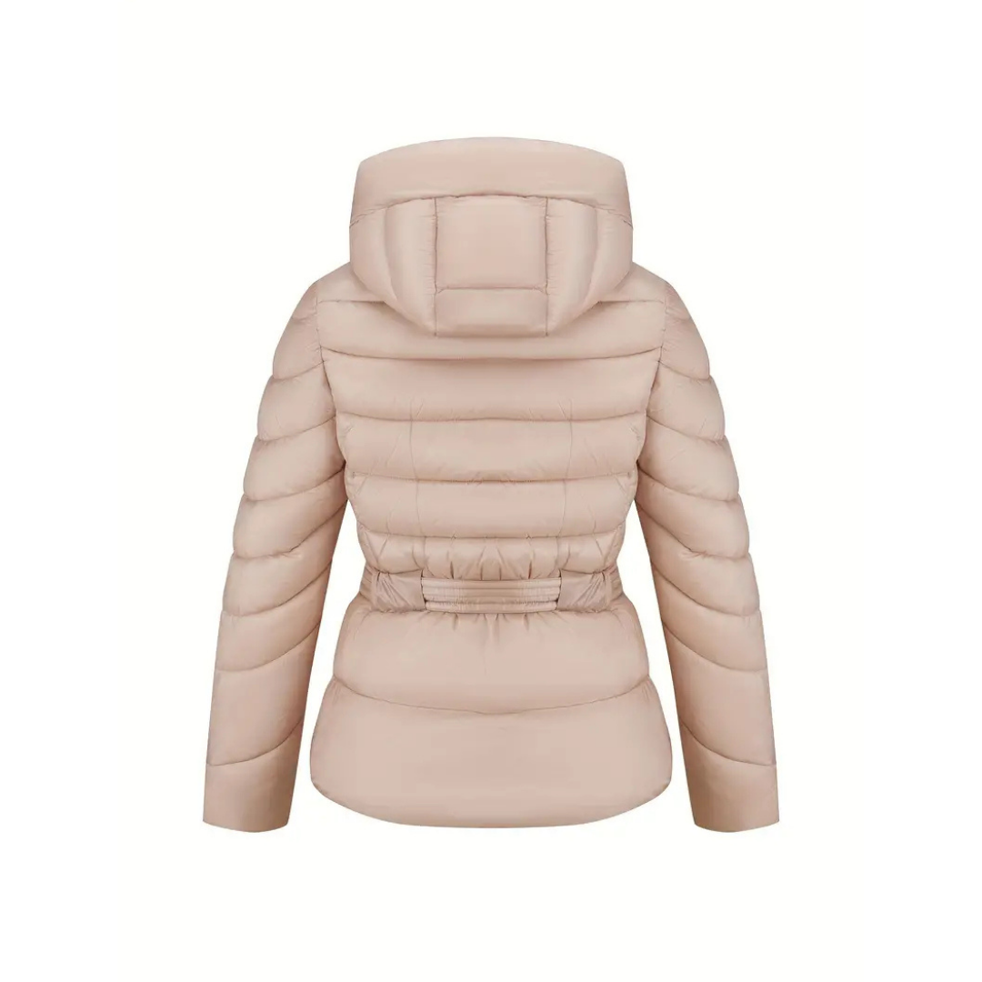 Ayla | Women's Puffer Jacket Cream Hooded Belted