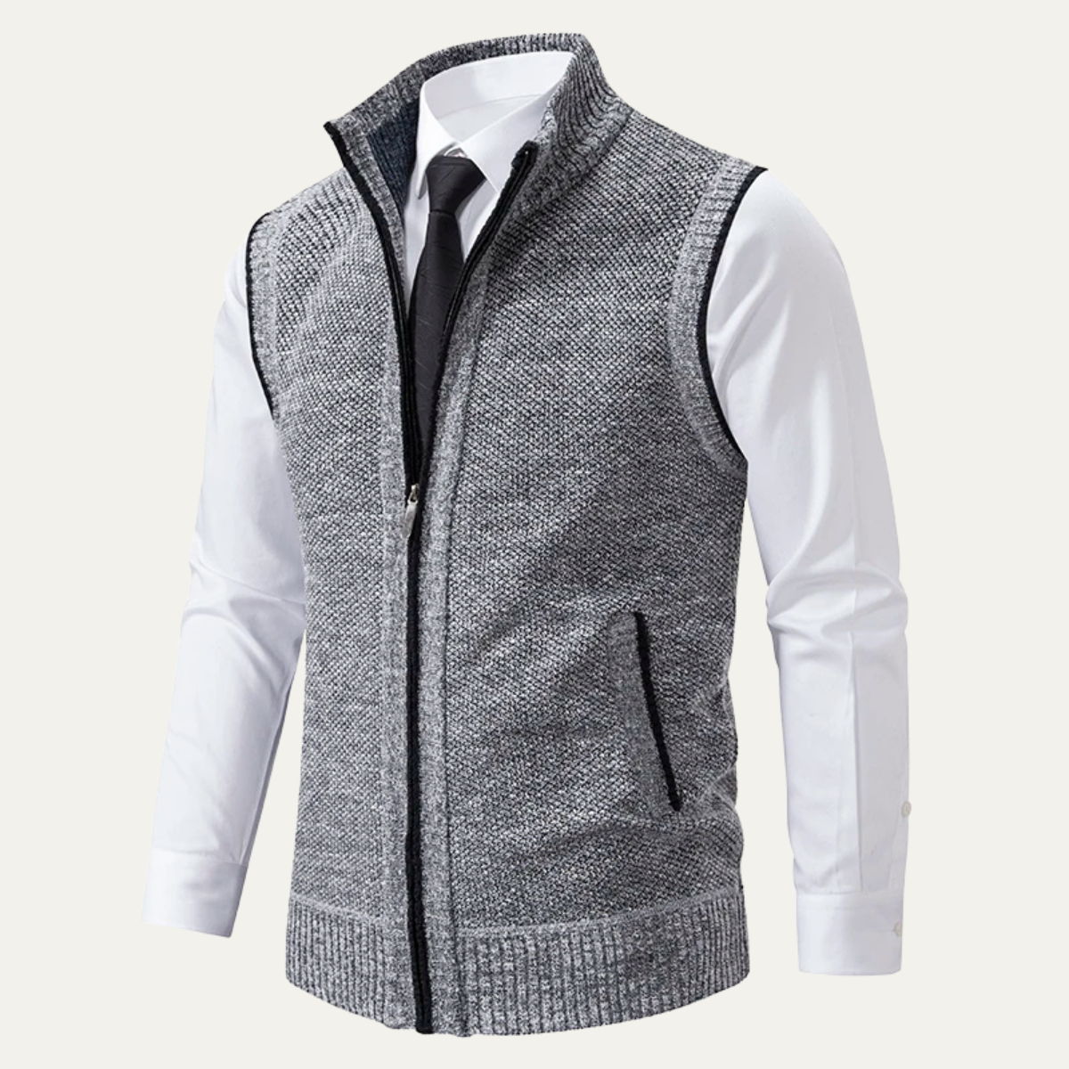 Beau | Men's Sweater Vest Gray Zip Up Collared