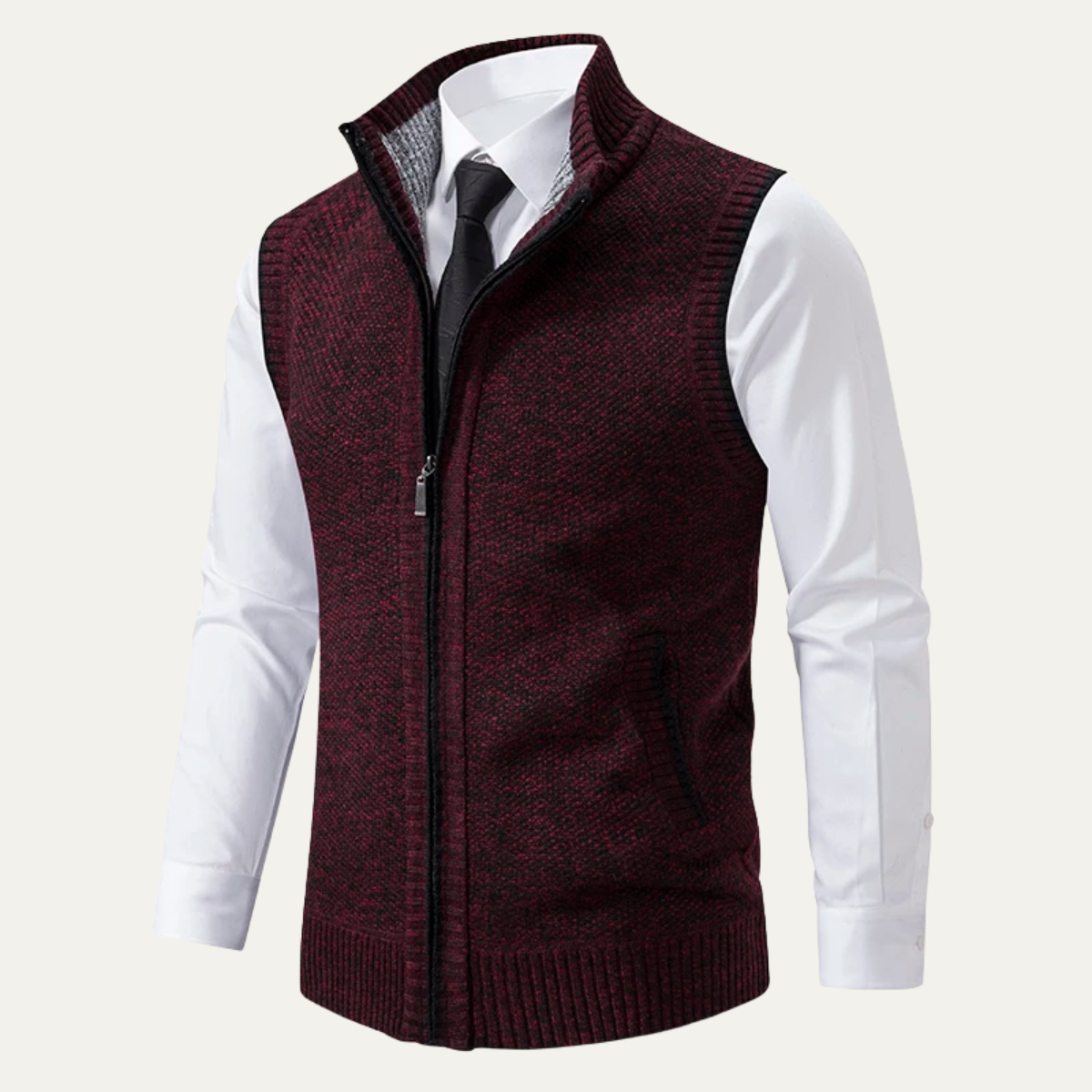 Beau | Men's Sweater Vest Gray Zip Up Collared