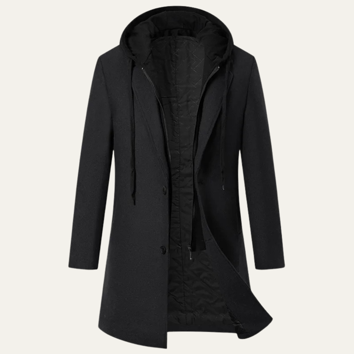 Bram | Men's Wool Overcoat Caramel Hooded Quilted Lining