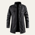 Dama Washington Casper men's leather long jacket black button up - front view