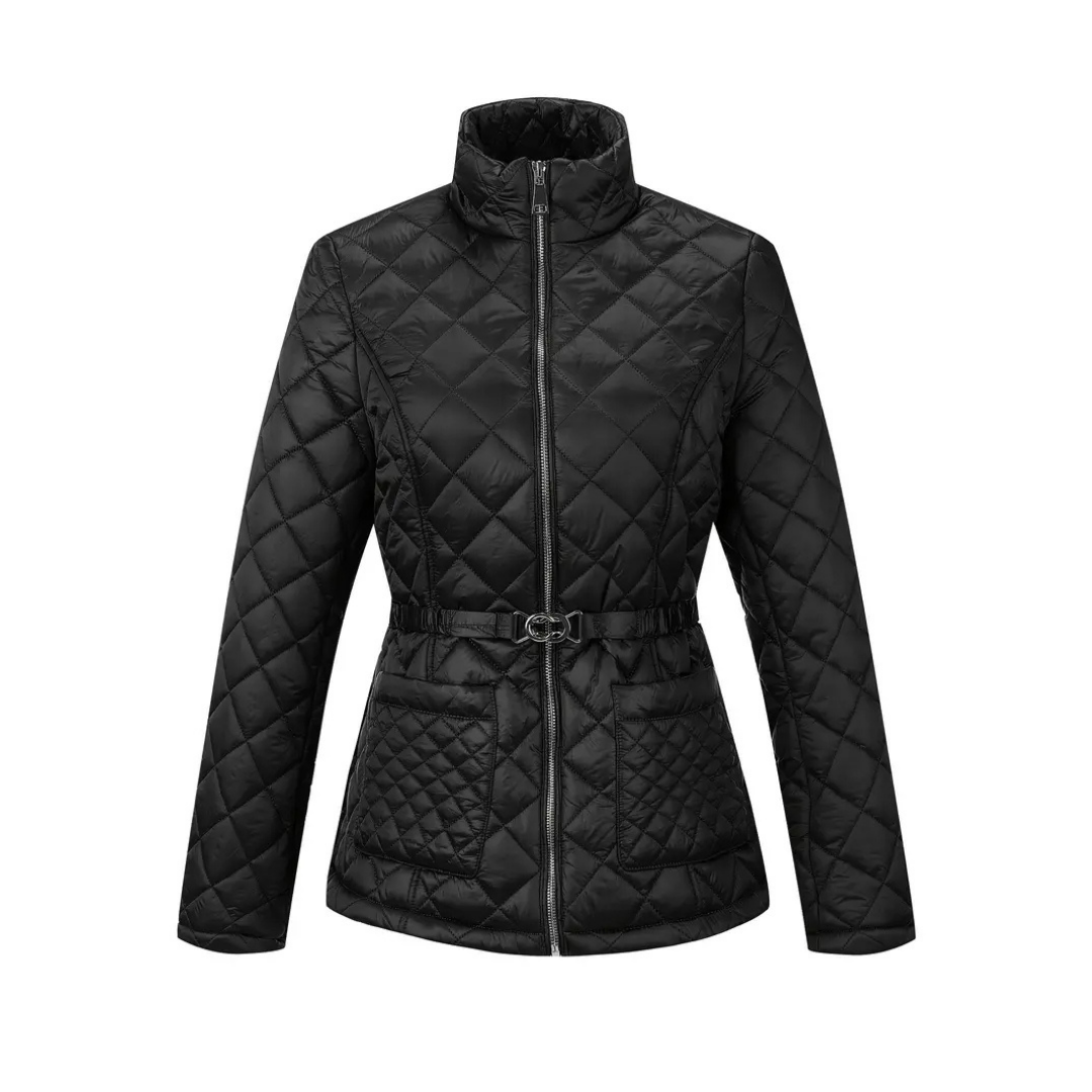 Demi | Women's Quilted Puffer Jacket Black Belted