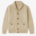 Dama Washington Axel men's cable knit cardigan cream shawl collar button front - front view