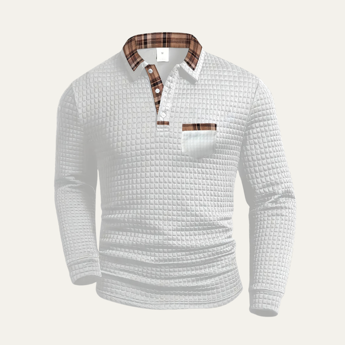Bram | Men's Quilted Waffle Knit Polo Sweater Gray Plaid Trim