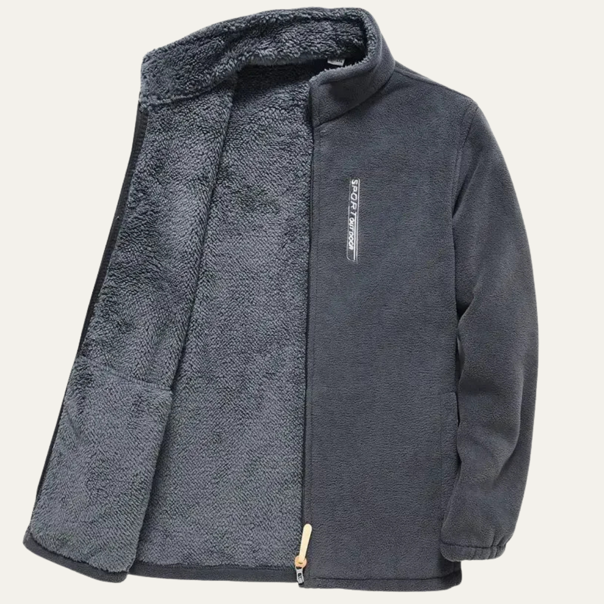 Axel | Men's Fleece Zip Up Jacket Dark Gray Sherpa Lined