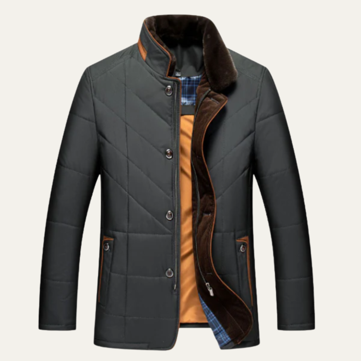 Bram | Men's Quilted Puffer Jacket Navy Velvet Collar