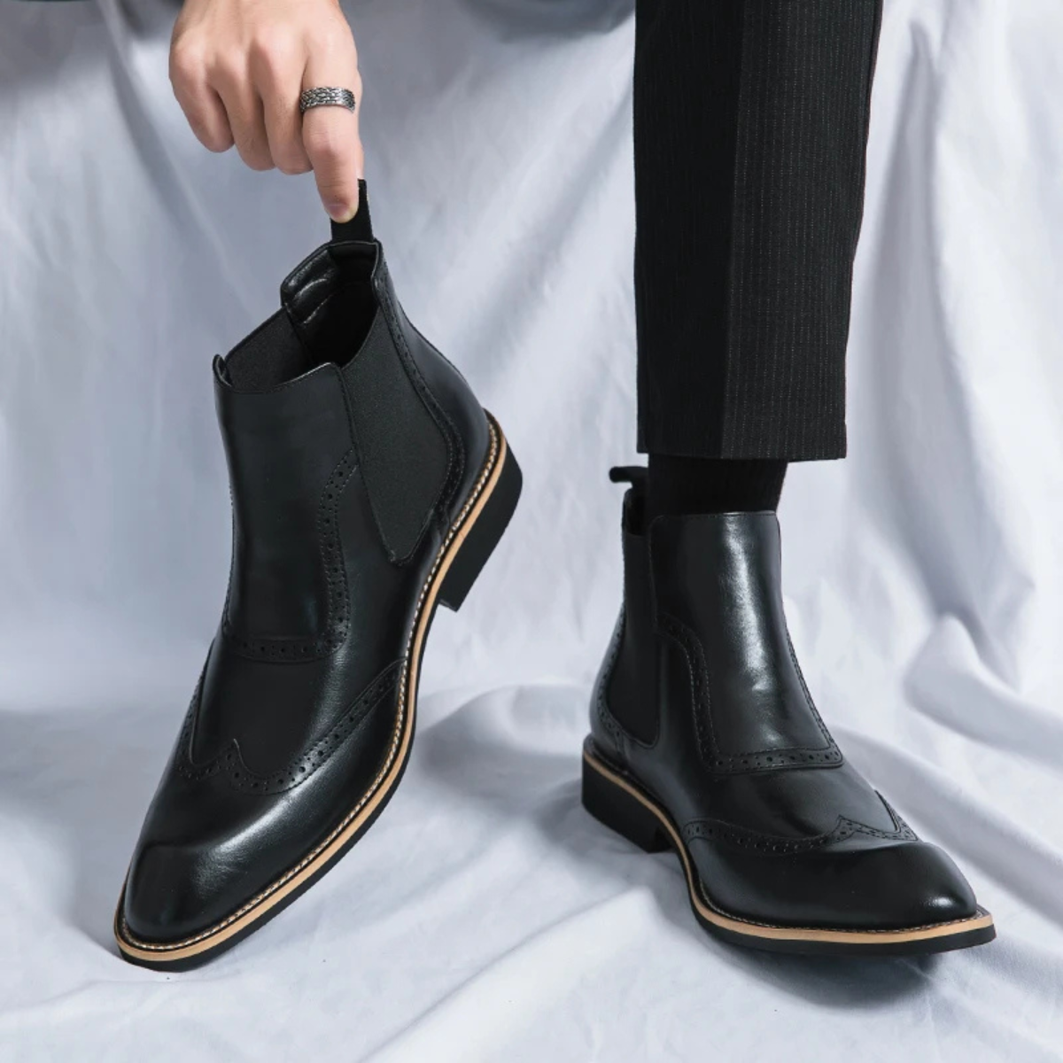 Axel | Men's Brogue Chelsea Dress Boots Brown Leather