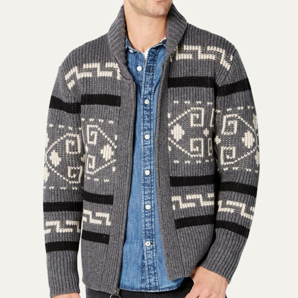 Sage | Men's Argyle Crew Neck Sweater Cream Brown