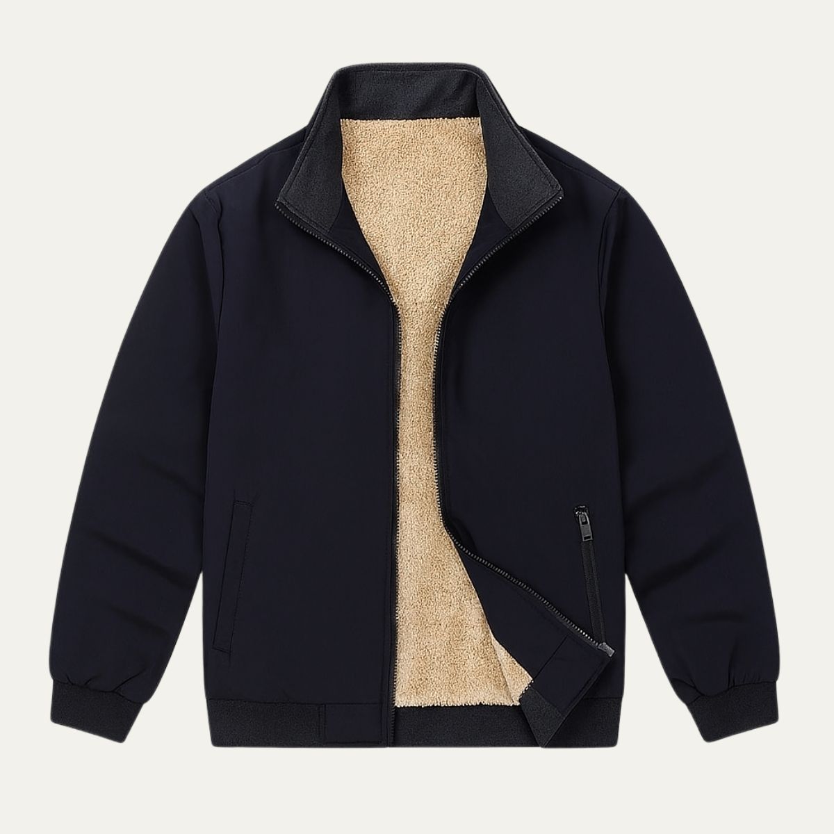 Beau | Men's Sherpa Lined Windbreaker Black Lightweight Jacket