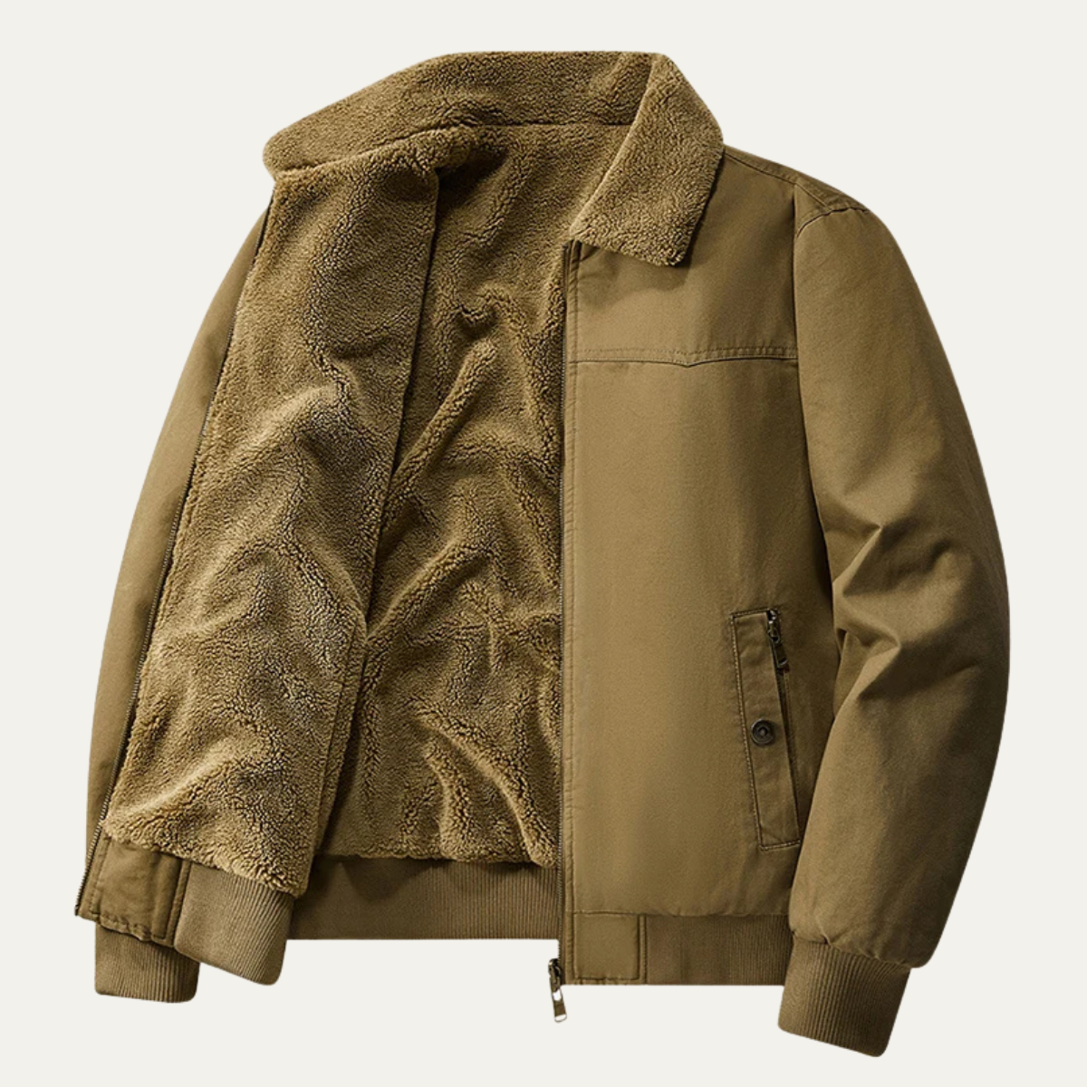 Bram | Men's Casual Sherpa Collar Bomber Jacket Khaki