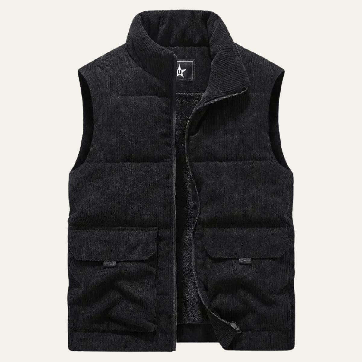 Ash | Men's Corduroy Puffer Vest Tan Cargo Pockets