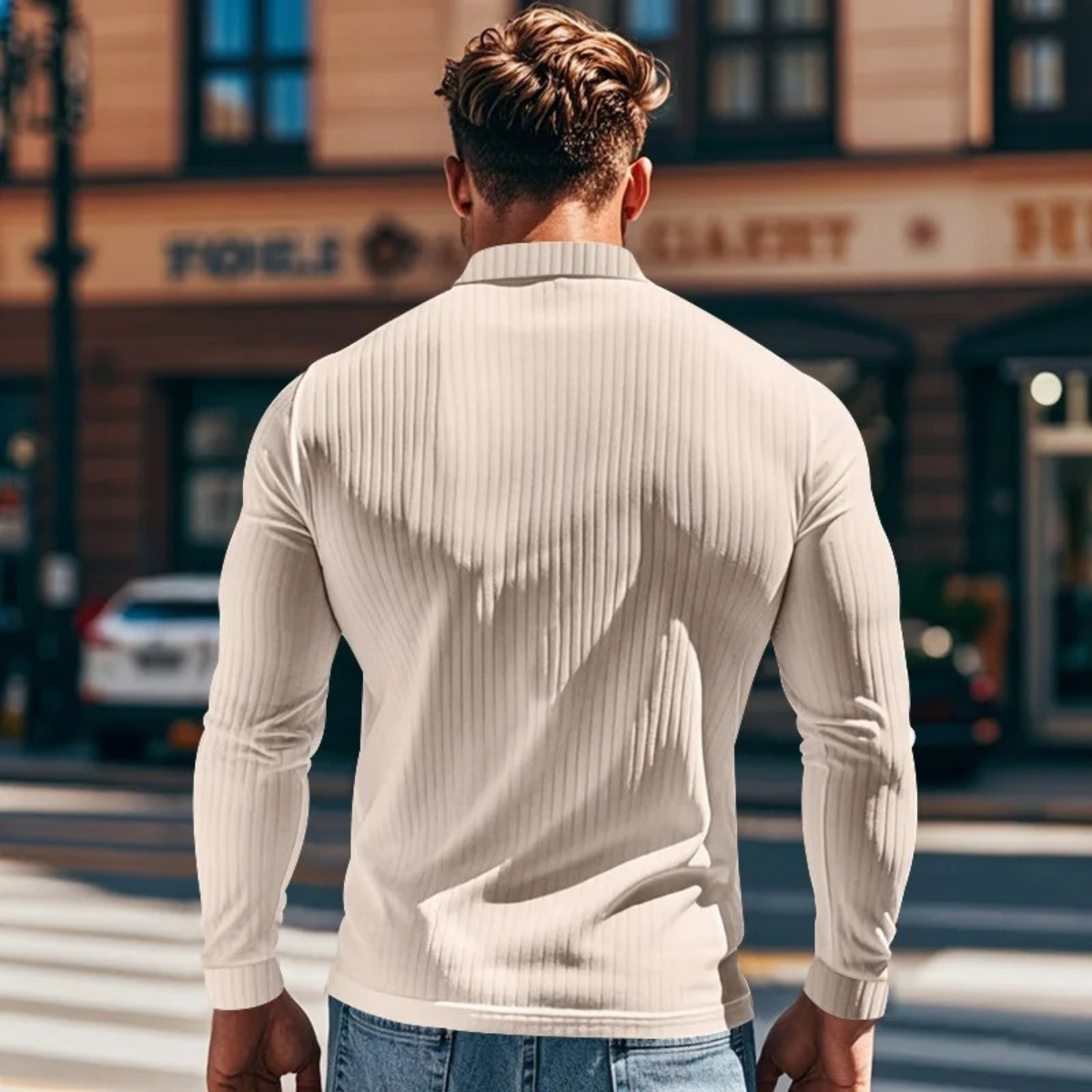 Soren | Men's Ribbed Polo Shirt Black Long Sleeve