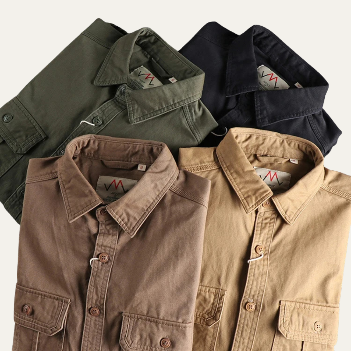 Axel | Men's Utility Denim Shirt Jacket Beige Long Sleeve