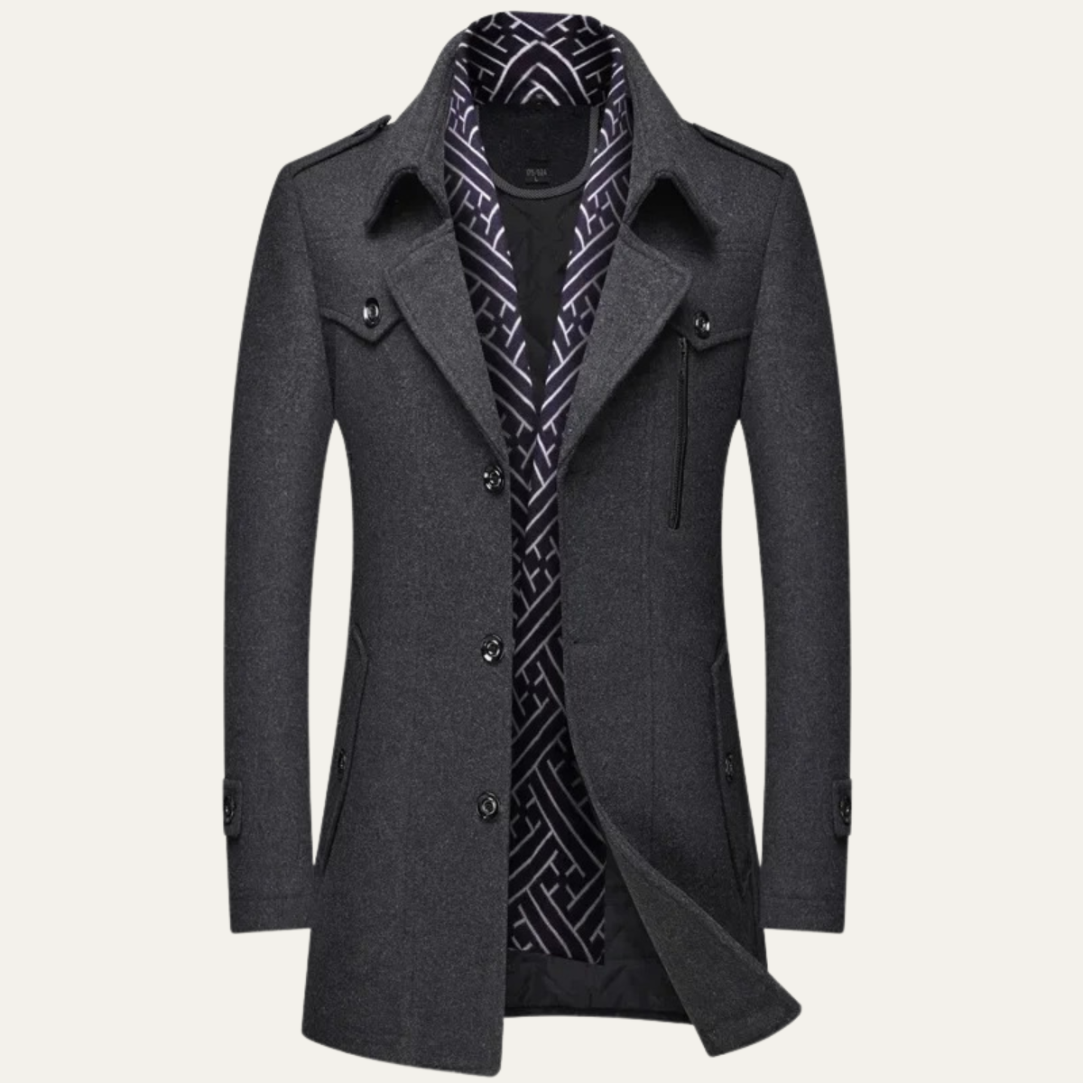 Axel | Men's Navy Wool Blend Trench Coat Lapel Collar