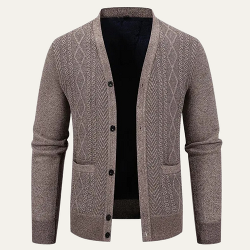 Dama Washington Axel men's casual cable knit cardigan burgundy button up - view 2