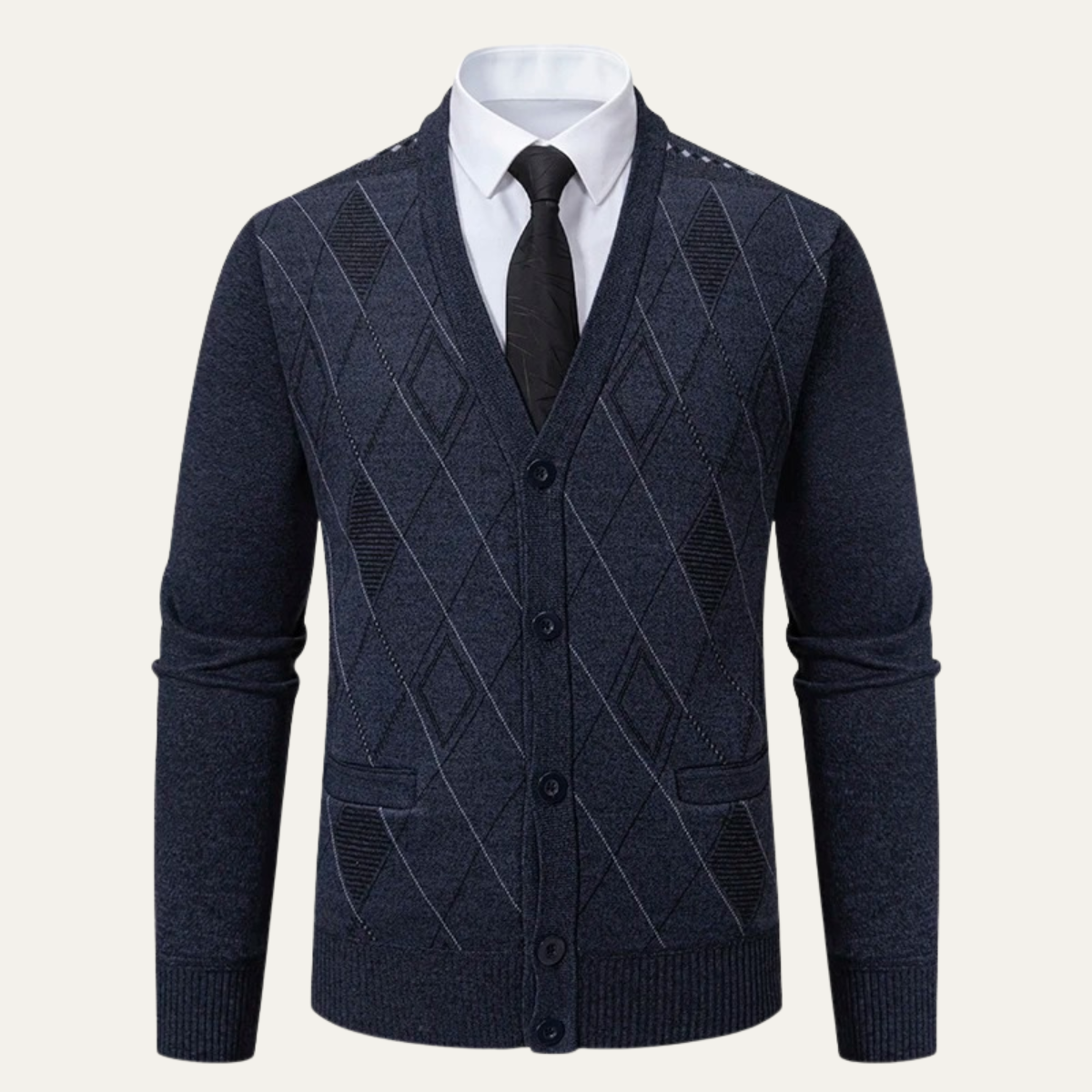 Ezra | Men's Argyle Cardigan Gray Cable Knit Button Up