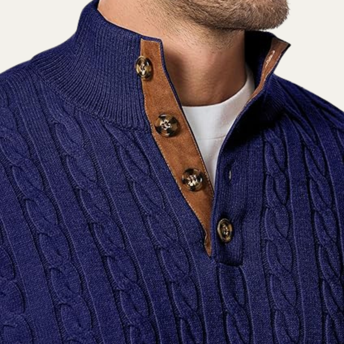 Bram | Men's Cable Knit Sweater Black Elbow Patch Quarter Zip