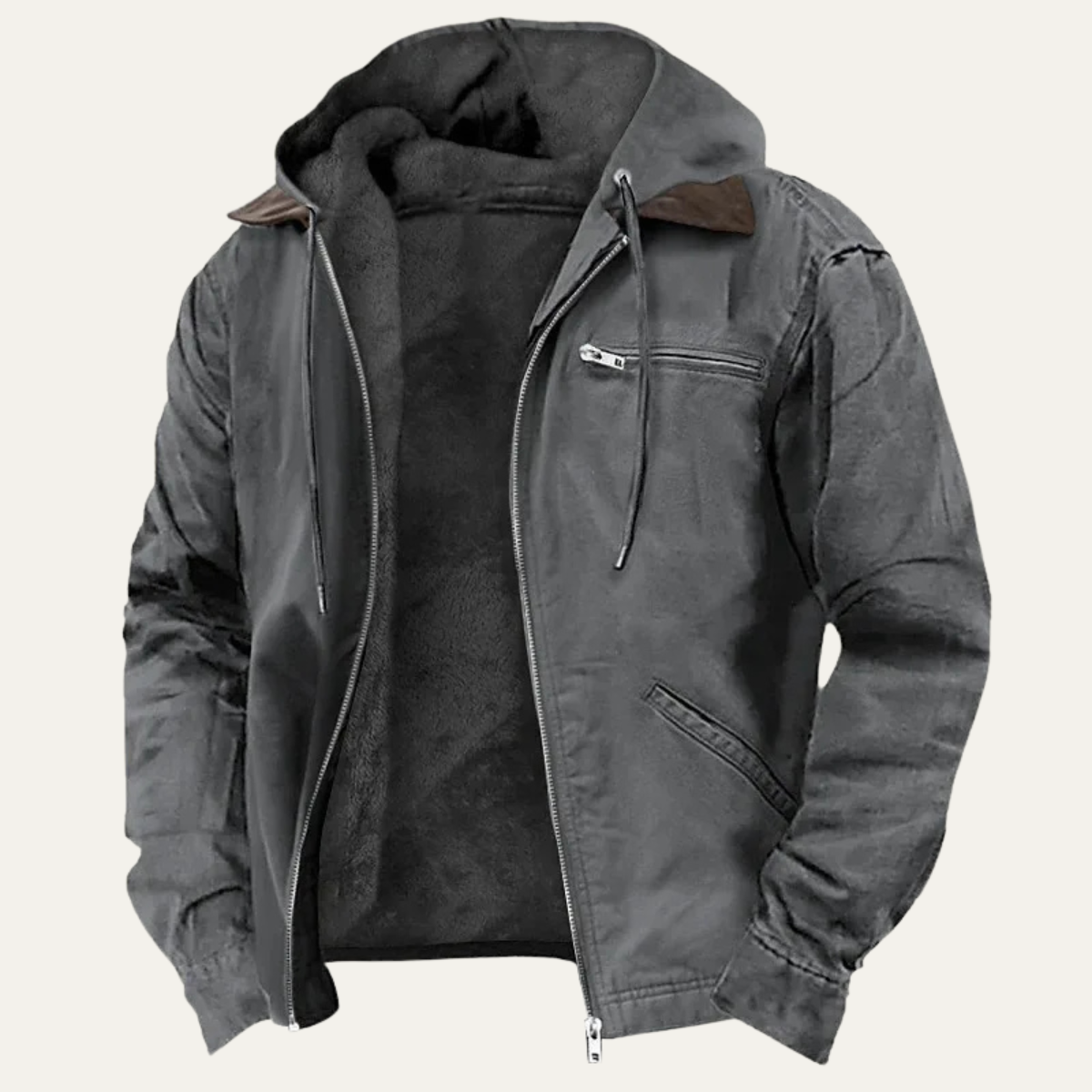 Magnus | Men's Windbreaker Fleece Lined Hooded Jacket Black