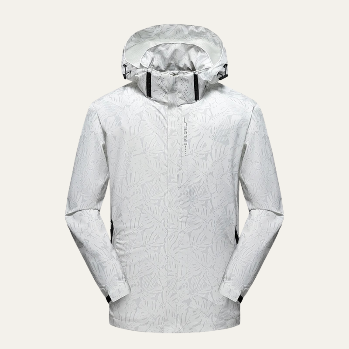 Rhys | Men's Windbreaker Rain Jacket Black Leaf Print Hood