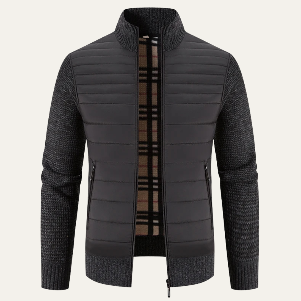 Axel | Men's Quilted Puffer Jacket Navy Knit Sleeves