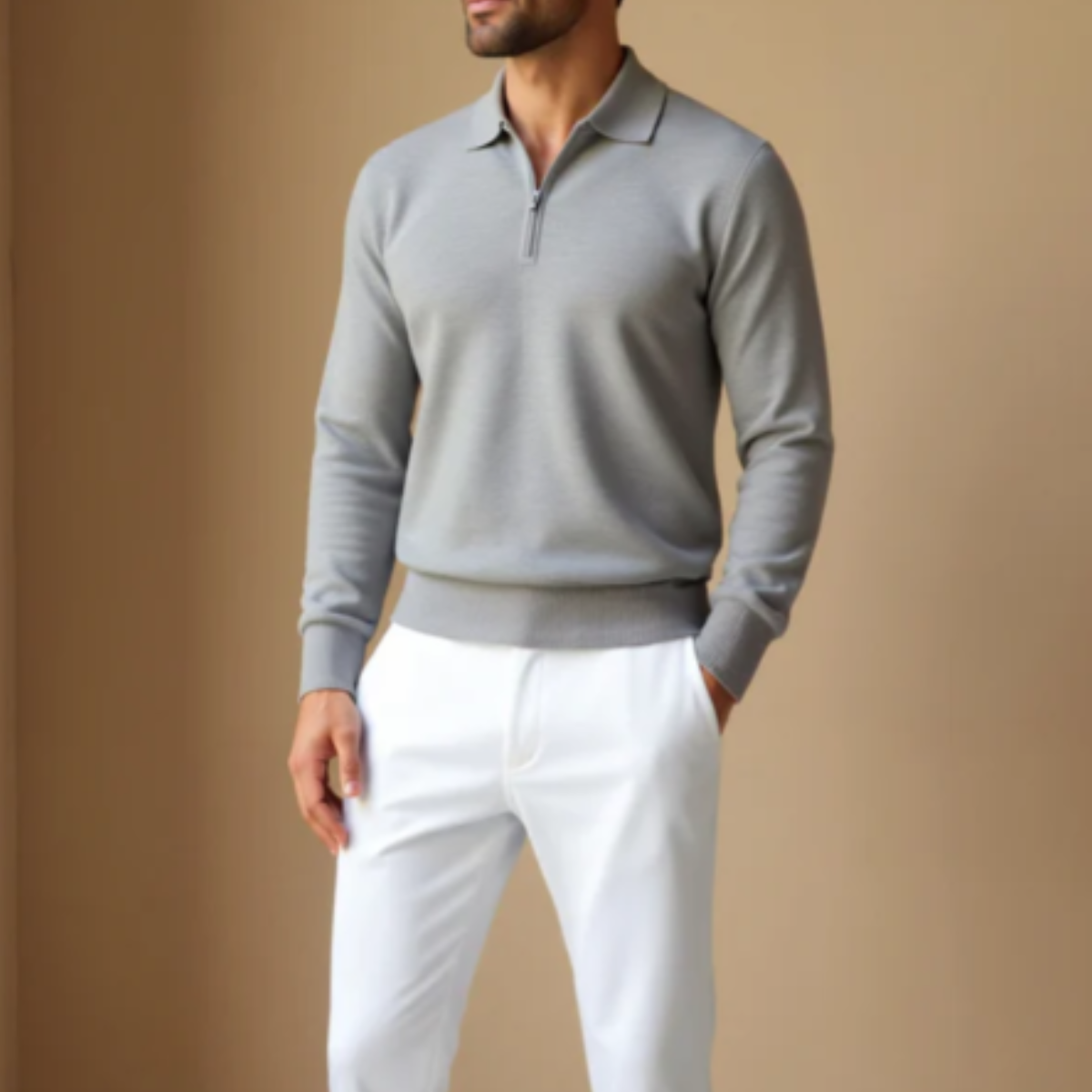 Rhys | Men's Quarter Zip Sweater Cream Polo Collar