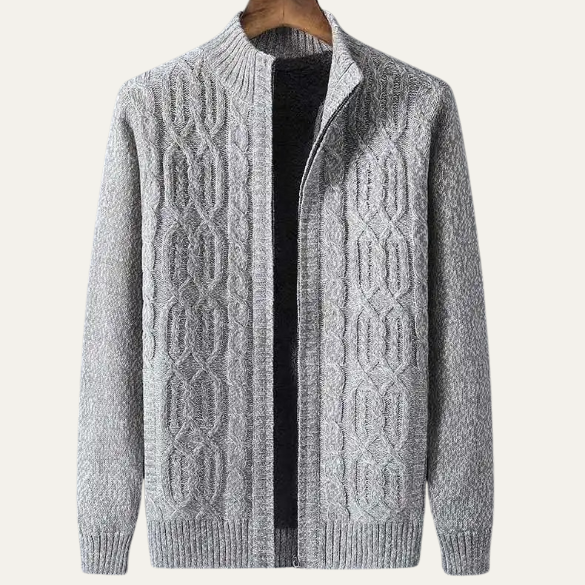 Max | Men's Cable Knit Cardigan Blue Fleece Lined