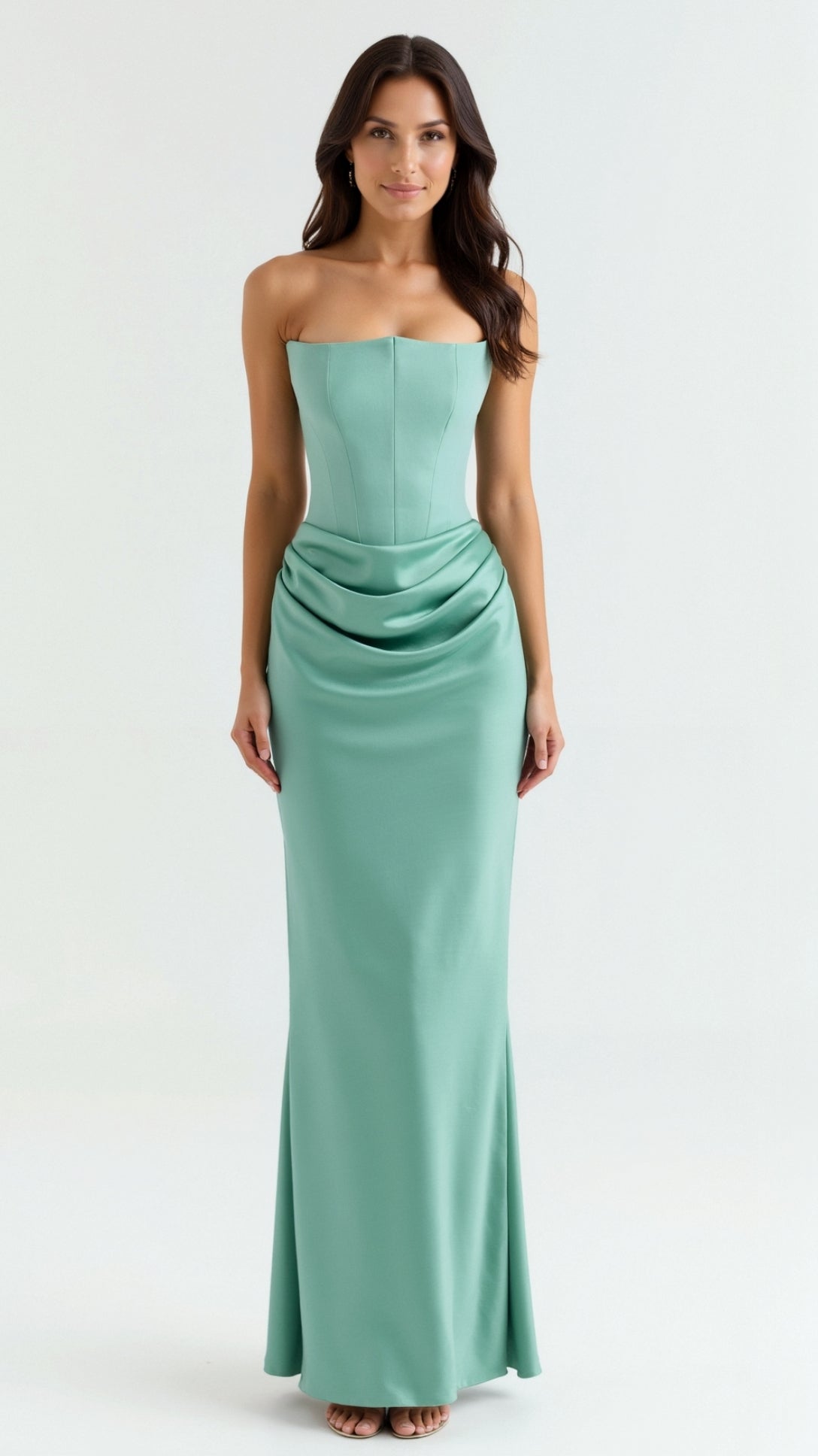 Cleo | Women's Satin Ruched Maxi Dress Black