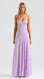 Dama Washington Stella women's white maxi dress satin slip sweetheart neckline - view 4