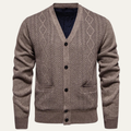 Dama Washington Beck men's cable knit cardigan taupe button front - front view