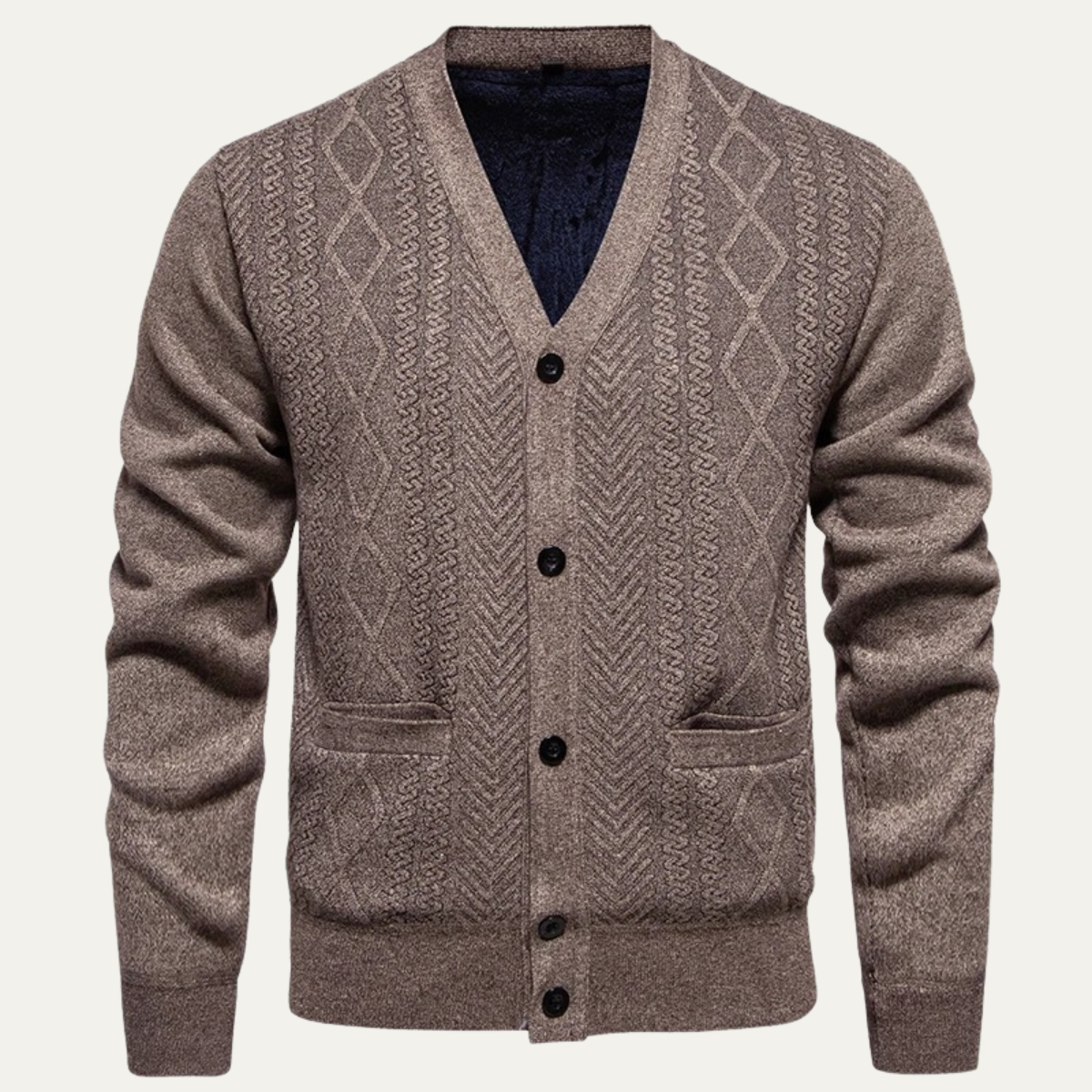Beck | Men's Cable Knit Cardigan Taupe Button Front