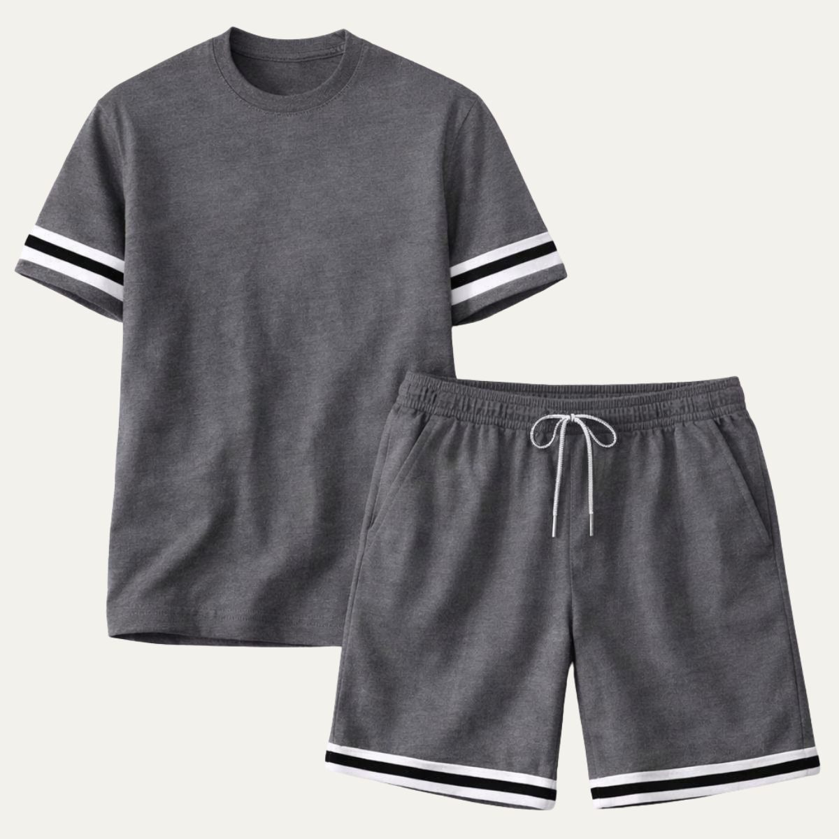 Lars | Men's Sweatsuit Gray Striped Short Sleeve