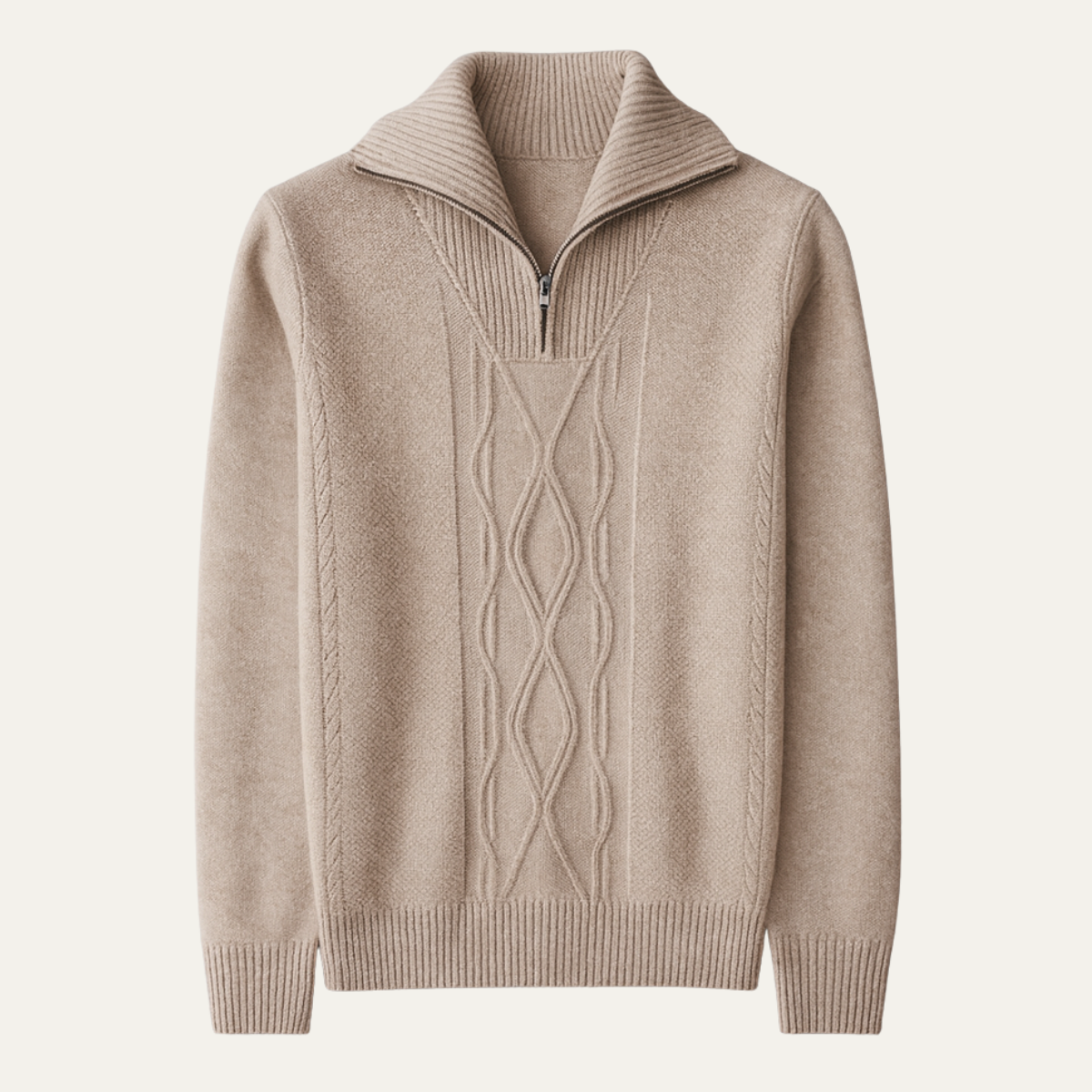 Beau | Men's Cable Knit Quarter Zip Sweater Cream