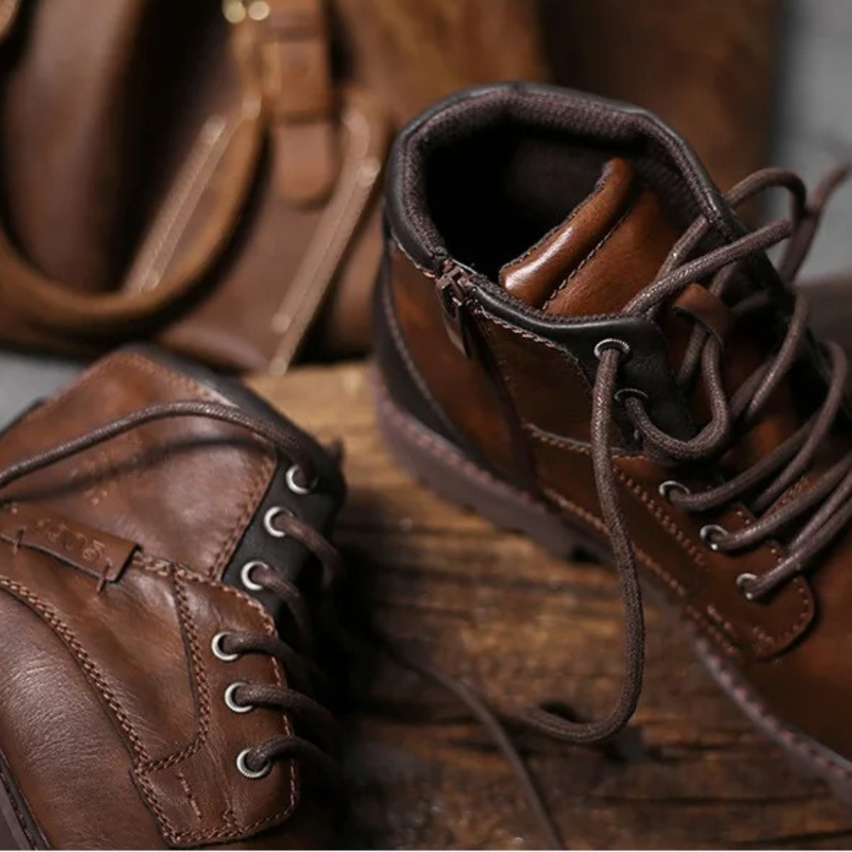 Axel | Men's Leather Combat Boots Brown Lace Up