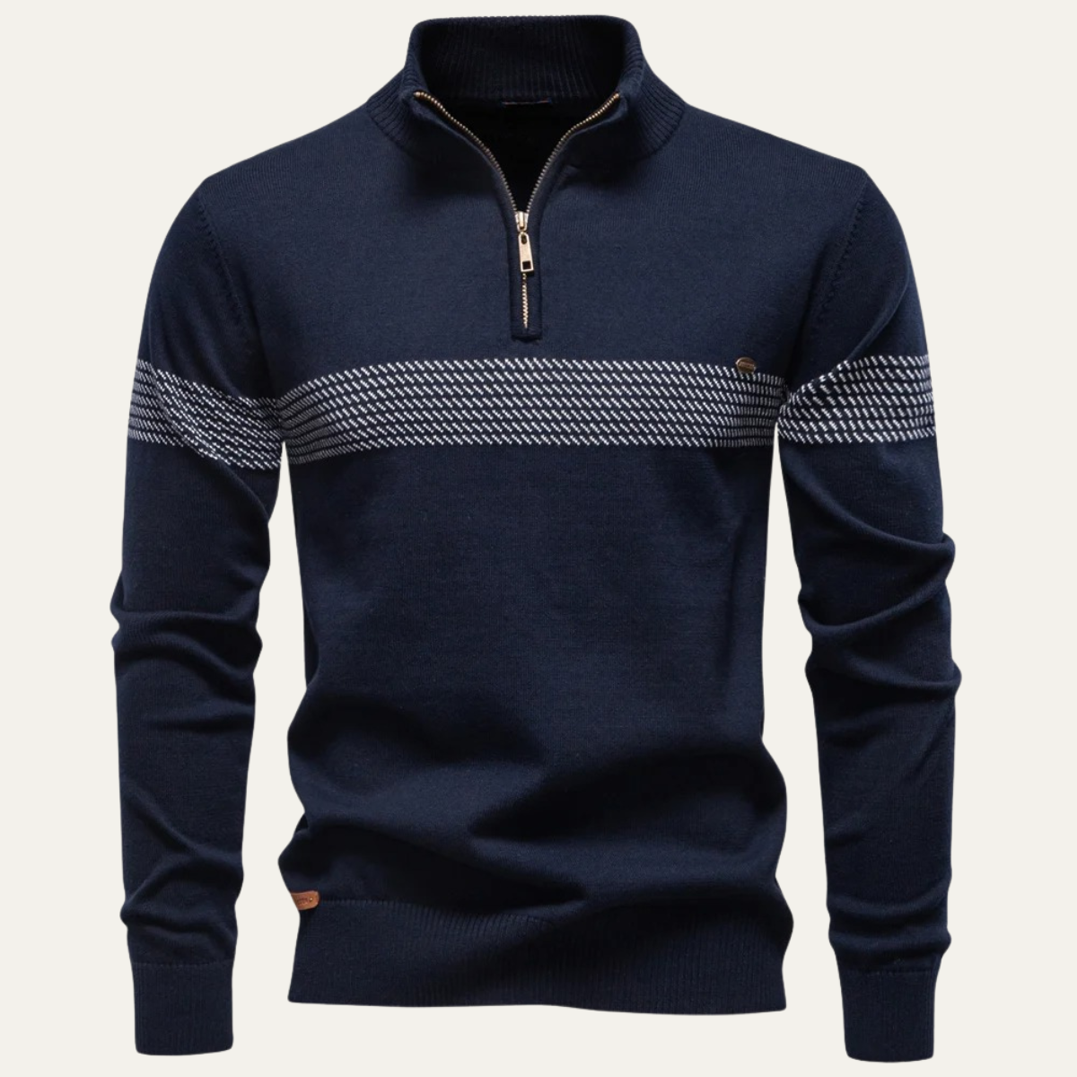 Bram | Men's Quarter Zip Sweater Black Tan Stripe Knit