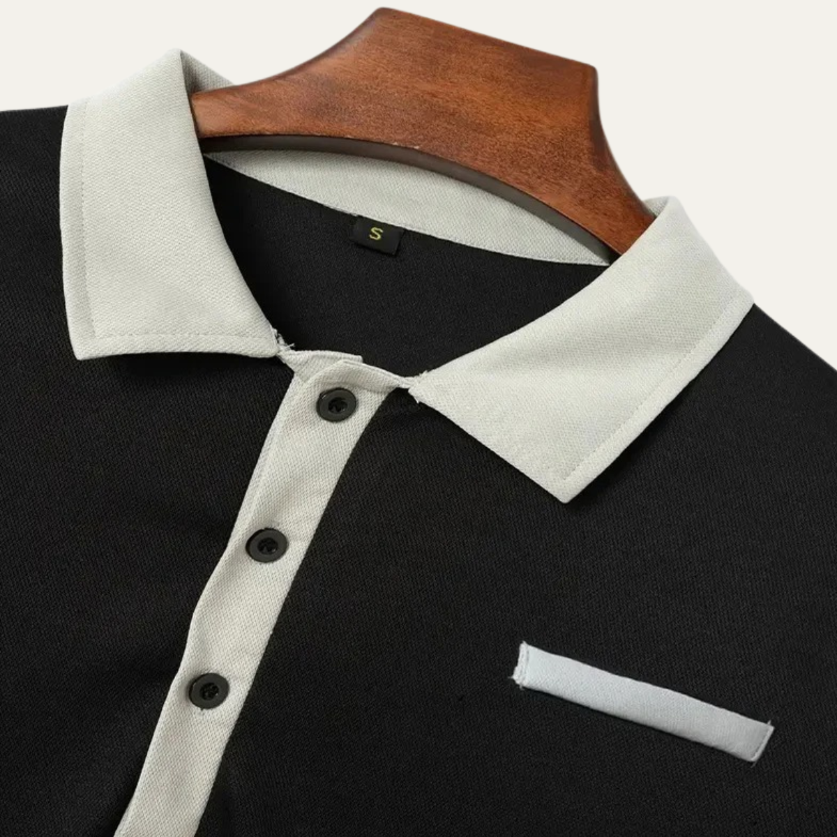 Bram | Men's Fitted Polo Shirt Cream Black Collar Long Sleeve