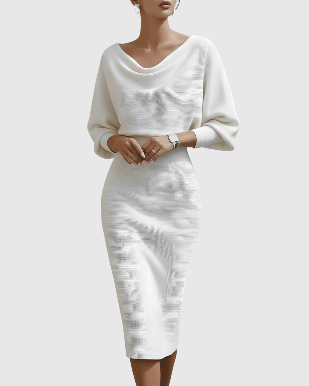 Elise | Women's Cowl Neck Midi Dress Black Long Sleeve
